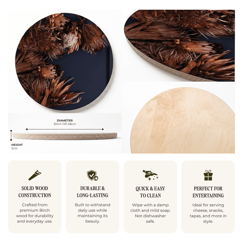 GOLDEN PROTEA CRESCENT ROUND SERVING BOARD