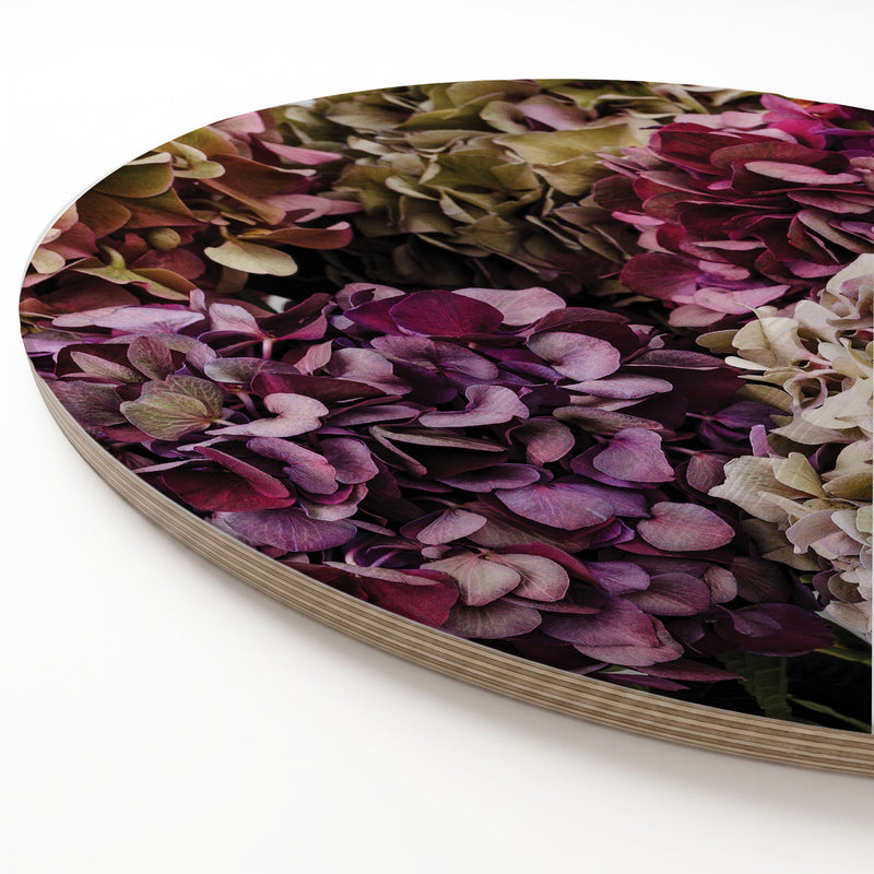 HYDRANGEA DEEP FLORAL TONES ROUND SERVING BOARD