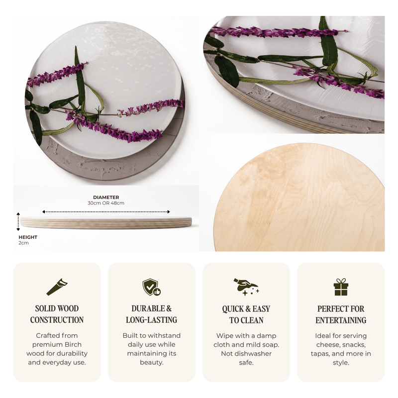 LAVENDER ON PLATE ROUND SERVING BOARD