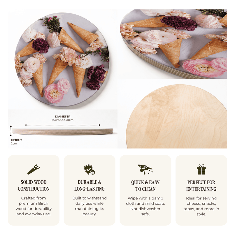 PEONY ICE CREAM CONES ROUND SERVING BOARD