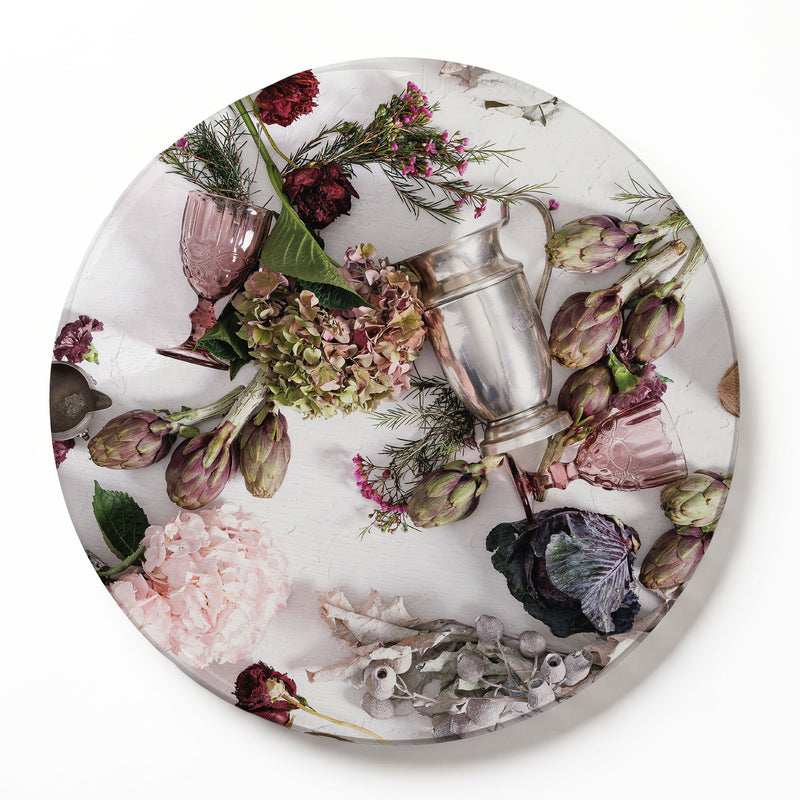 PINK FLORAL STILL LIFE ROUND SERVING BOARD
