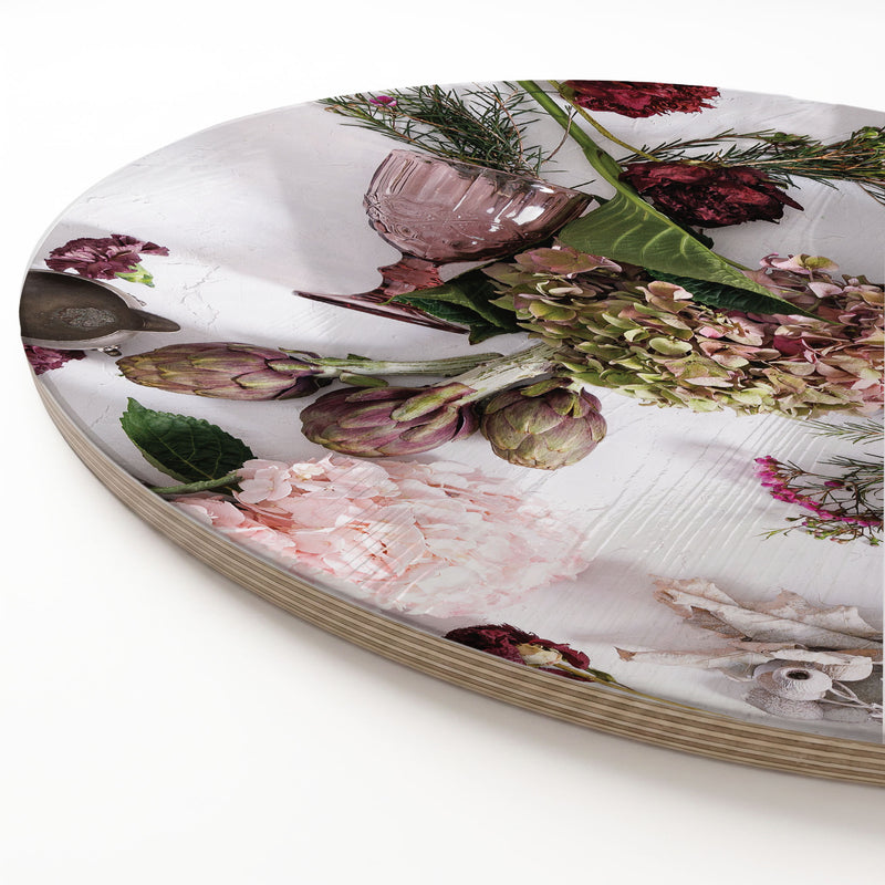 PINK FLORAL STILL LIFE ROUND SERVING BOARD