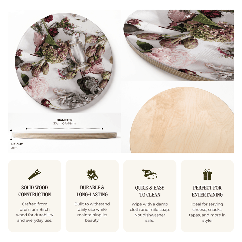 PINK FLORAL STILL LIFE ROUND SERVING BOARD