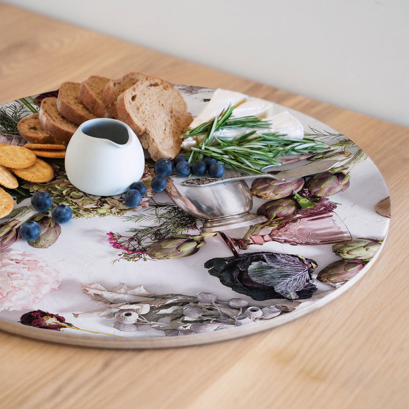 PINK FLORAL STILL LIFE ROUND SERVING BOARD