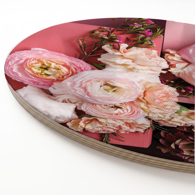 PINK FLORALS ON BLOCKS ROUND SERVING BOARD