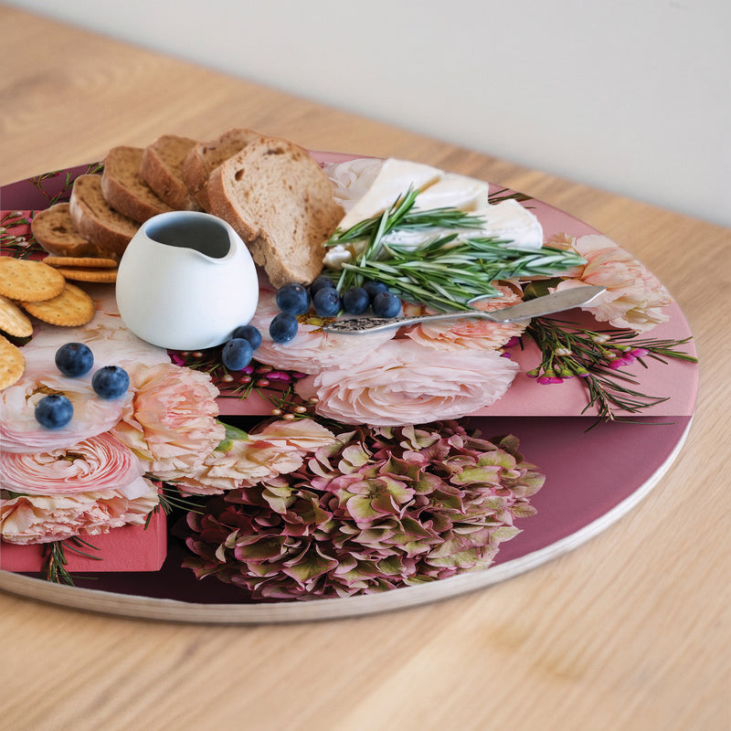PINK FLORALS ON BLOCKS ROUND SERVING BOARD