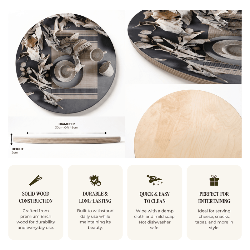 RUSTIC GREY STILL LIFE ROUND SERVING BOARD