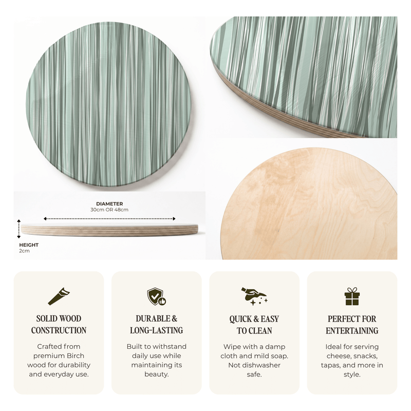 VERTICAL GREEN MONOCHROMATIC LINES ROUND SERVING BOARD