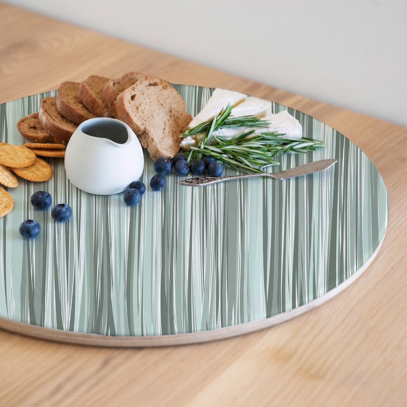 VERTICAL GREEN MONOCHROMATIC LINES ROUND SERVING BOARD