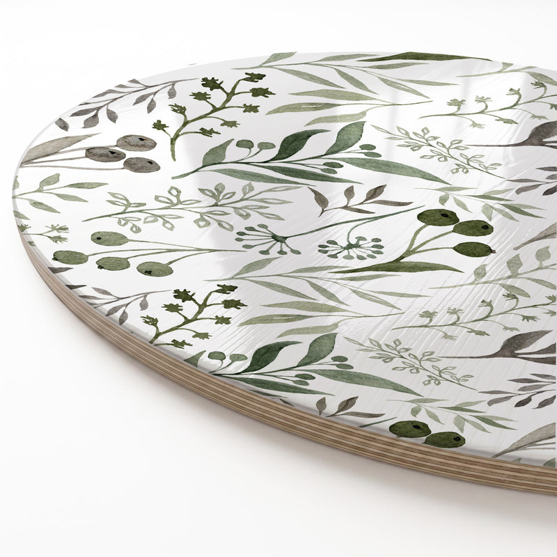 WATERCOLOUR GREEN LEAVES ROUND SERVING BOARD