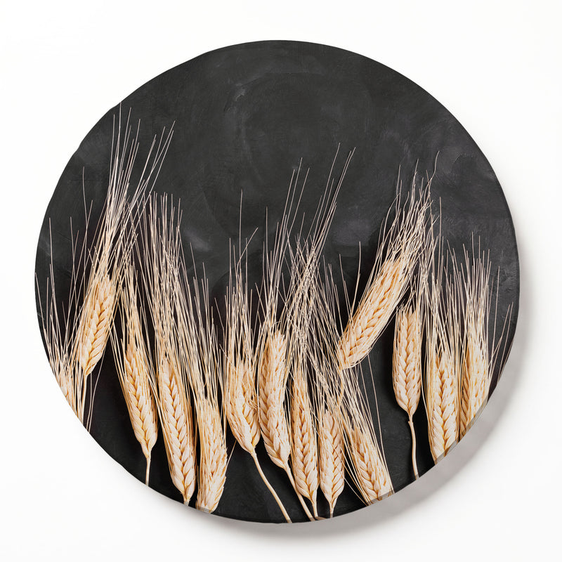 WHEAT ROW ON BLACK ROUND SERVING BOARD