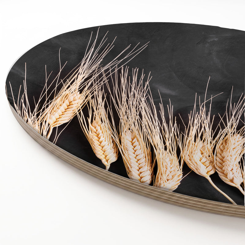 WHEAT ROW ON BLACK ROUND SERVING BOARD