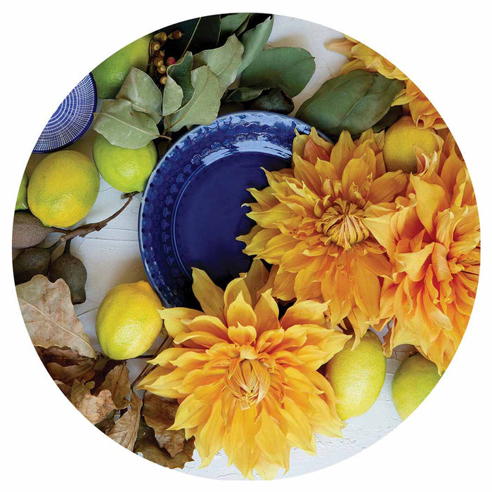 FLORAL YELLOW CHRYSANTHEMUM FLOWERS WITH FOLIAGE ROUND COASTER