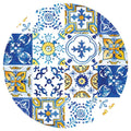 PATTERN BLUE AND YELLOW WATERCOLOUR LISBON TILE ROUND COASTER
