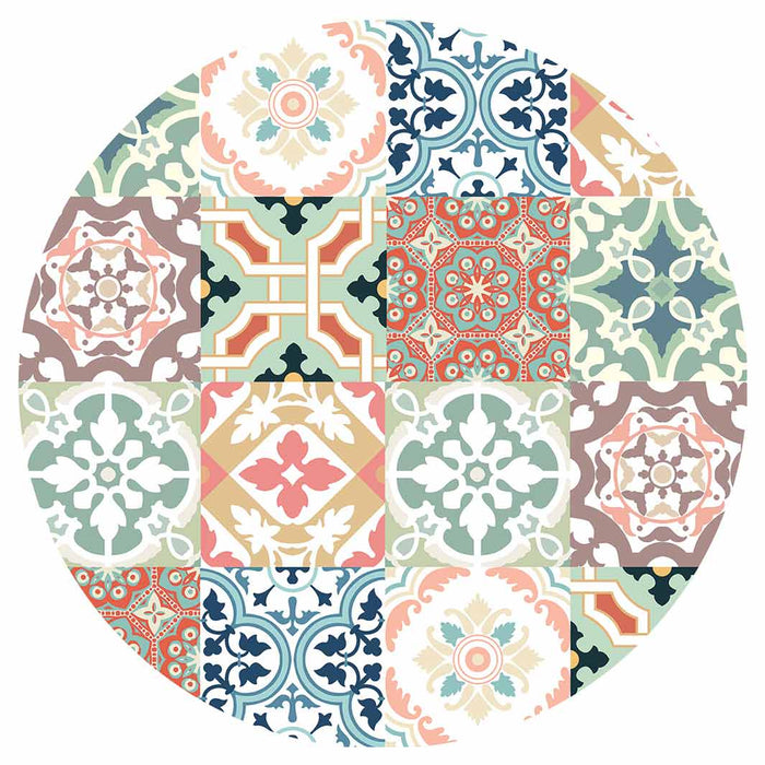 PATTERN TEAL AND ORANGE TILE ROUND COASTER