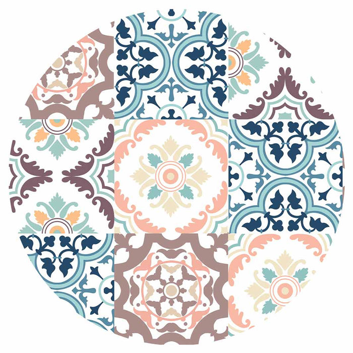 PATTERN BLUE AND MAUVE TILE ROUND COASTER