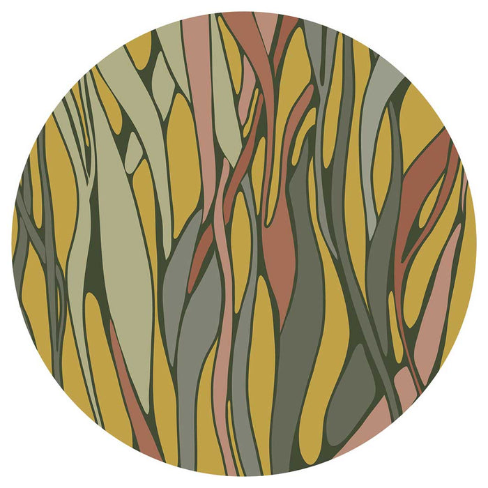 WAVY LINE ART MUSTARD AND PINK ROUND COASTER