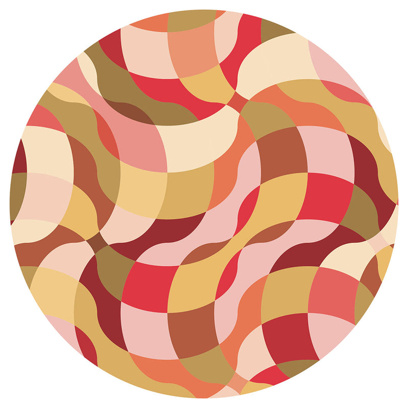 RETRO WAVE PATTERN PINKS AND MUSTARD ROUND COASTER