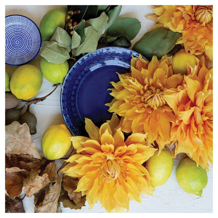 FLORAL YELLOW CHRYSANTHEMUM FLOWERS WITH FOLIAGE SQUARE COASTER