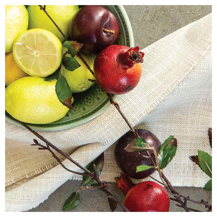 NATURAL RED POMEGRANATES AND LEMONS WITH LINEN SQUARE COASTER