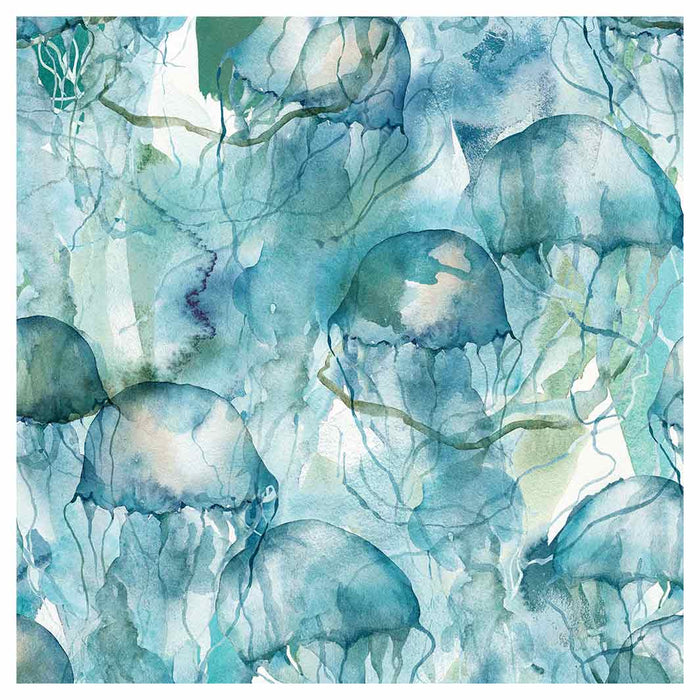 PATTERN BLUE OCEAN WATERCOLOUR JELLYFISH SQUARE COASTER