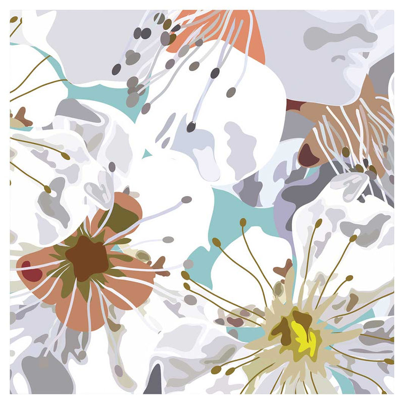 ABSTRACT FLOWERS GREY AND ORANGE PATTERN SQUARE COASTER