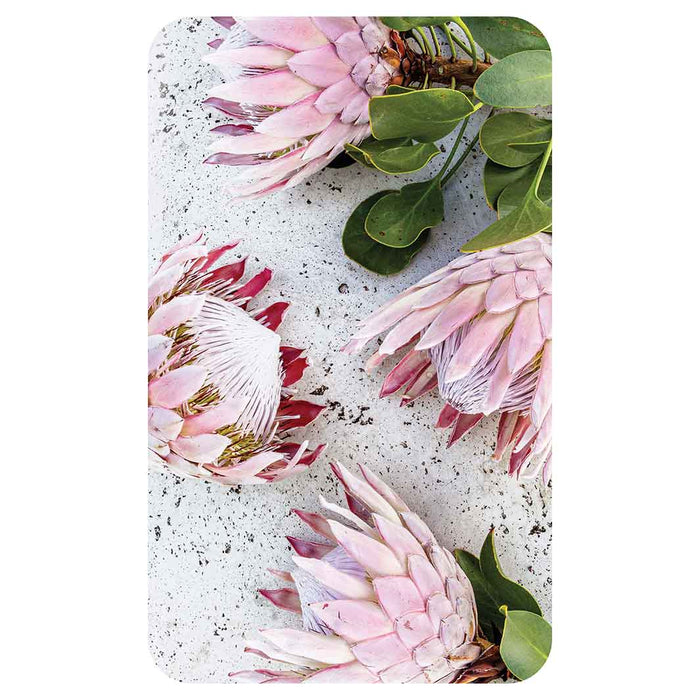 FLORAL PINK PROTEAS ON WHITE KITCHEN TOWEL