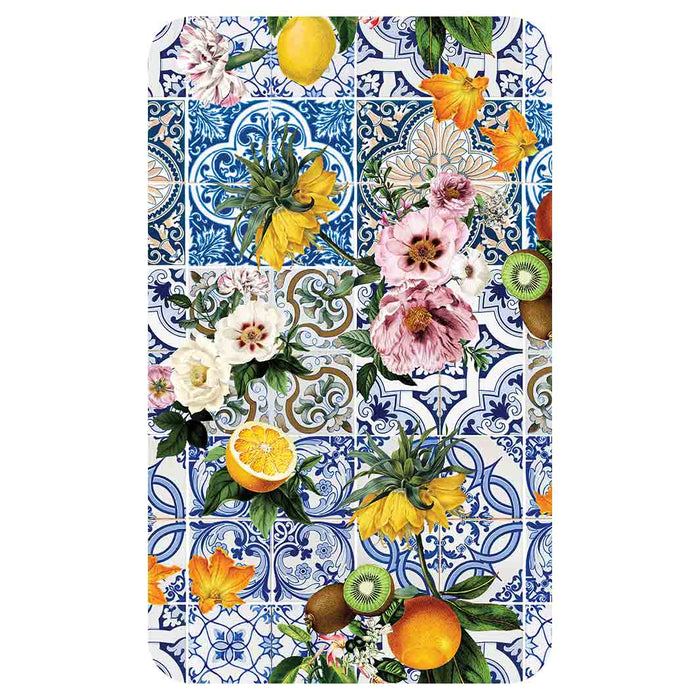 PATTERN BLUE LISBON TILE WITH LEMONS & FLOWERS KITCHEN TOWEL