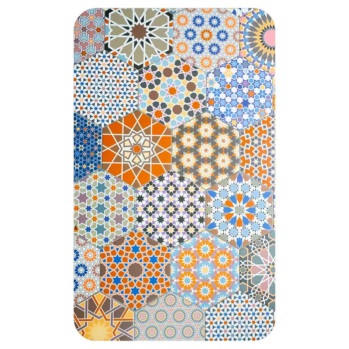 HEXAGON ORANGE AND BLUE PATTERN TILES KITCHEN TOWEL