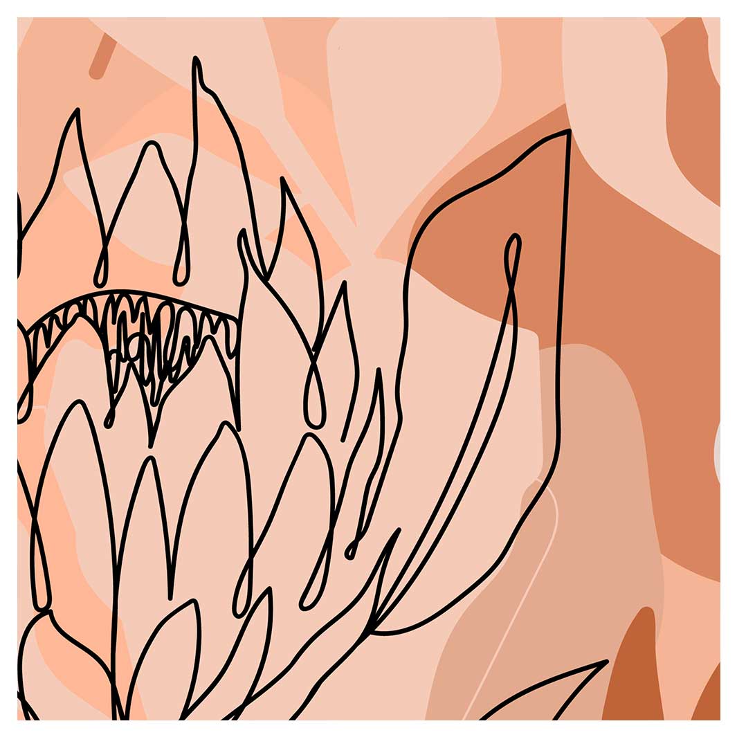 PROTEA LINE ART ON ABSTRACT NEUTRAL DESIGN MAKE-UP BAG