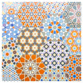 HEXAGON ORANGE AND BLUE PATTERN TILES MAKE-UP BAG