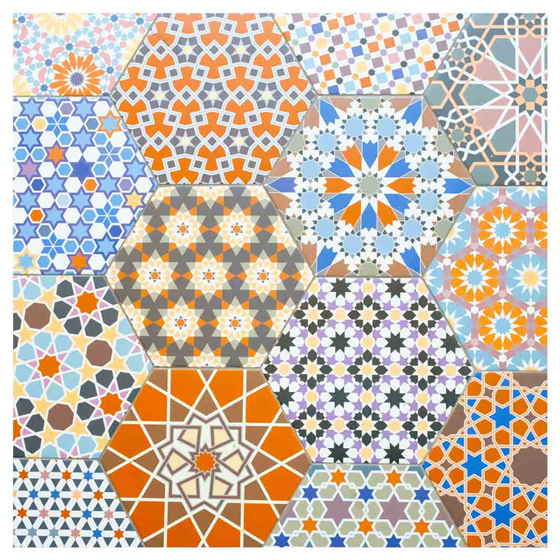 HEXAGON ORANGE AND BLUE PATTERN TILES MAKE-UP BAG