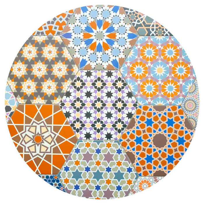 HEXAGON ORANGE AND BLUE PATTERN TILES MOUSEPAD