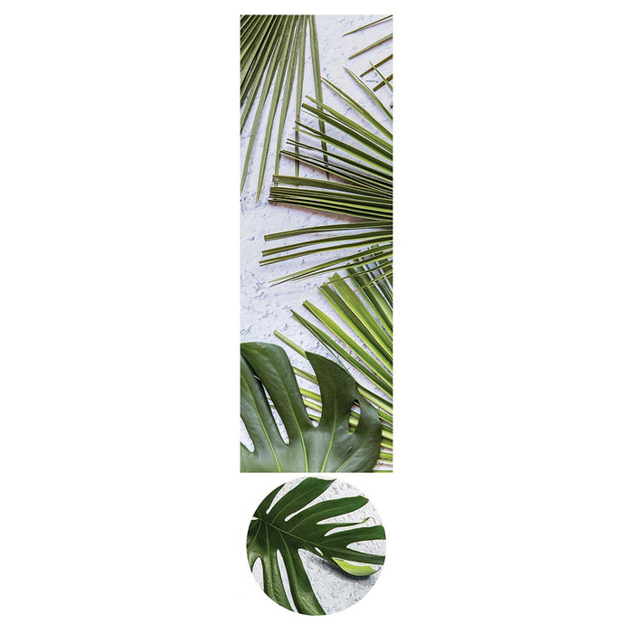 LEAVES GREEN PALM LEAVES ON WHITE ROUND OTTOMAN
