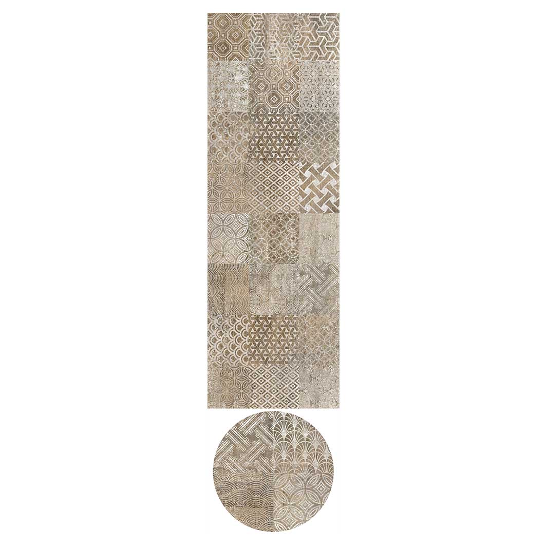 PATTERN BROWN MODERN TILE NATURAL ROUND OTTOMAN