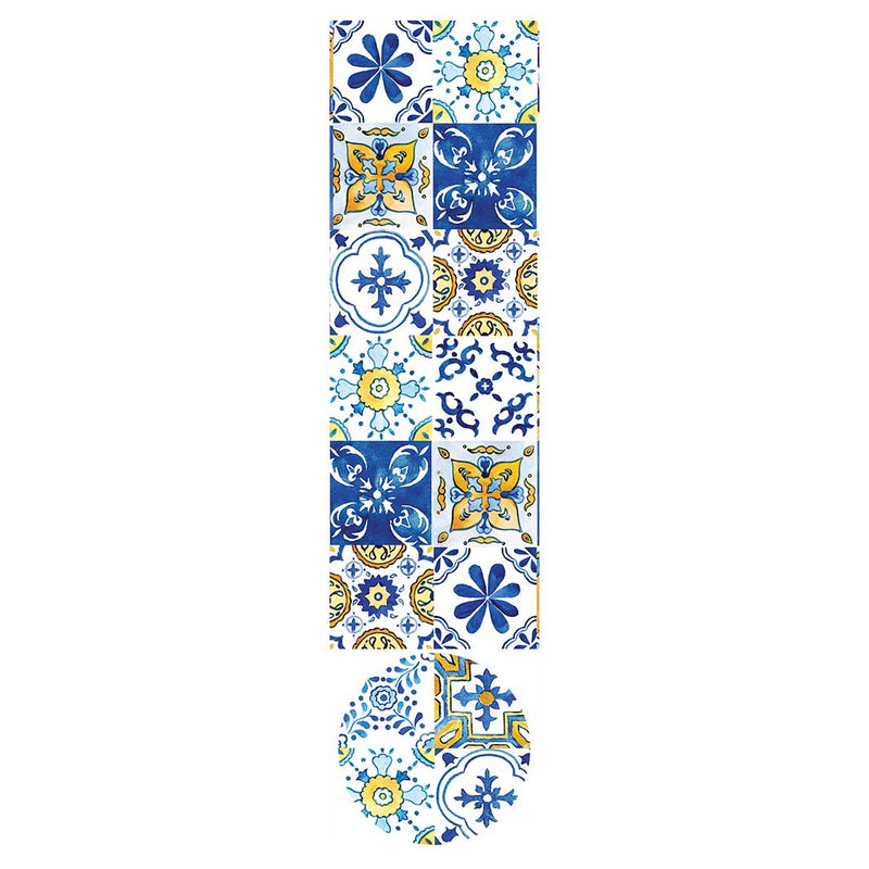 PATTERN BLUE AND YELLOW WATERCOLOUR LISBON TILE ROUND OTTOMAN