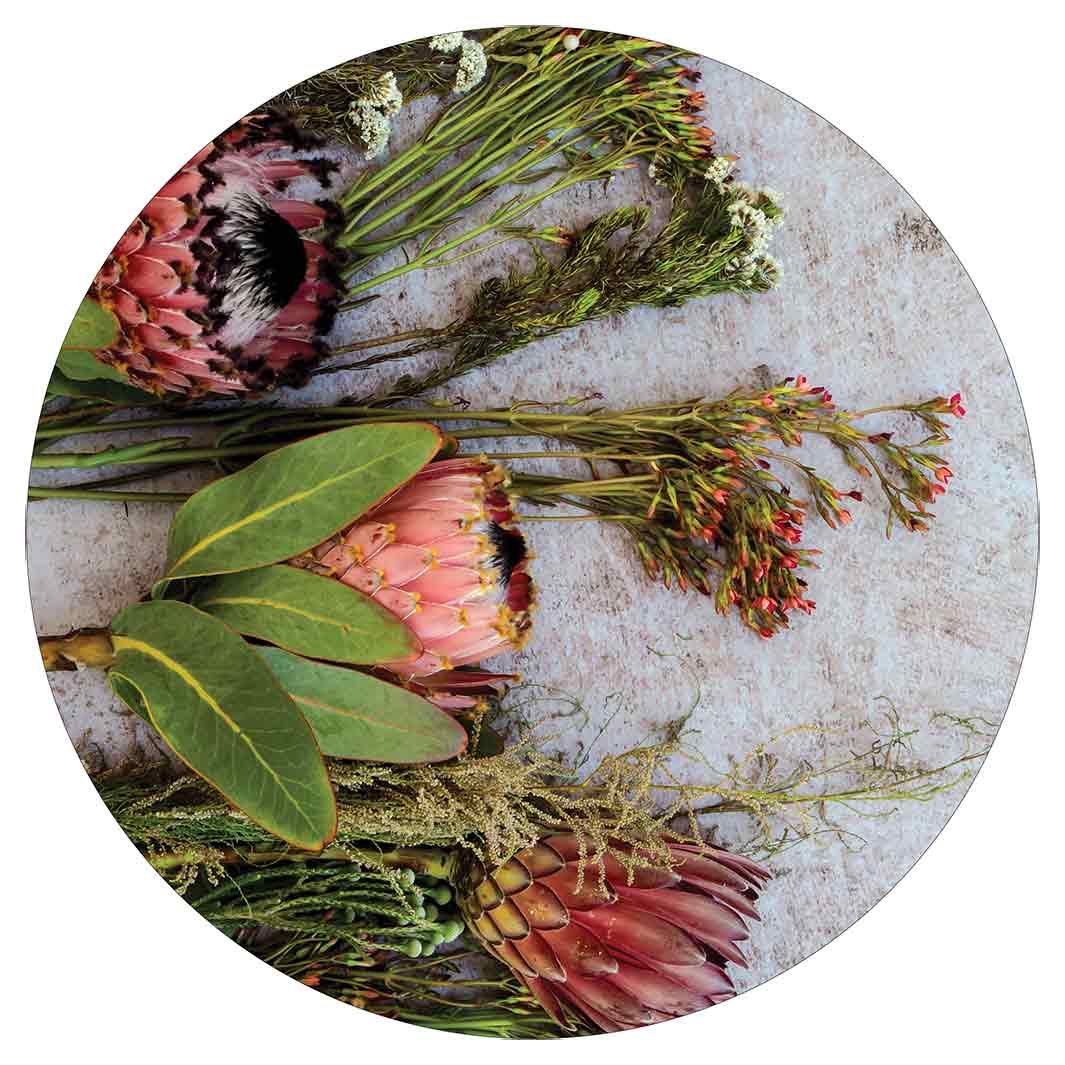 FLORAL PINK MIXED PROTEAS WITH GREEN FOLIAGE POT STAND