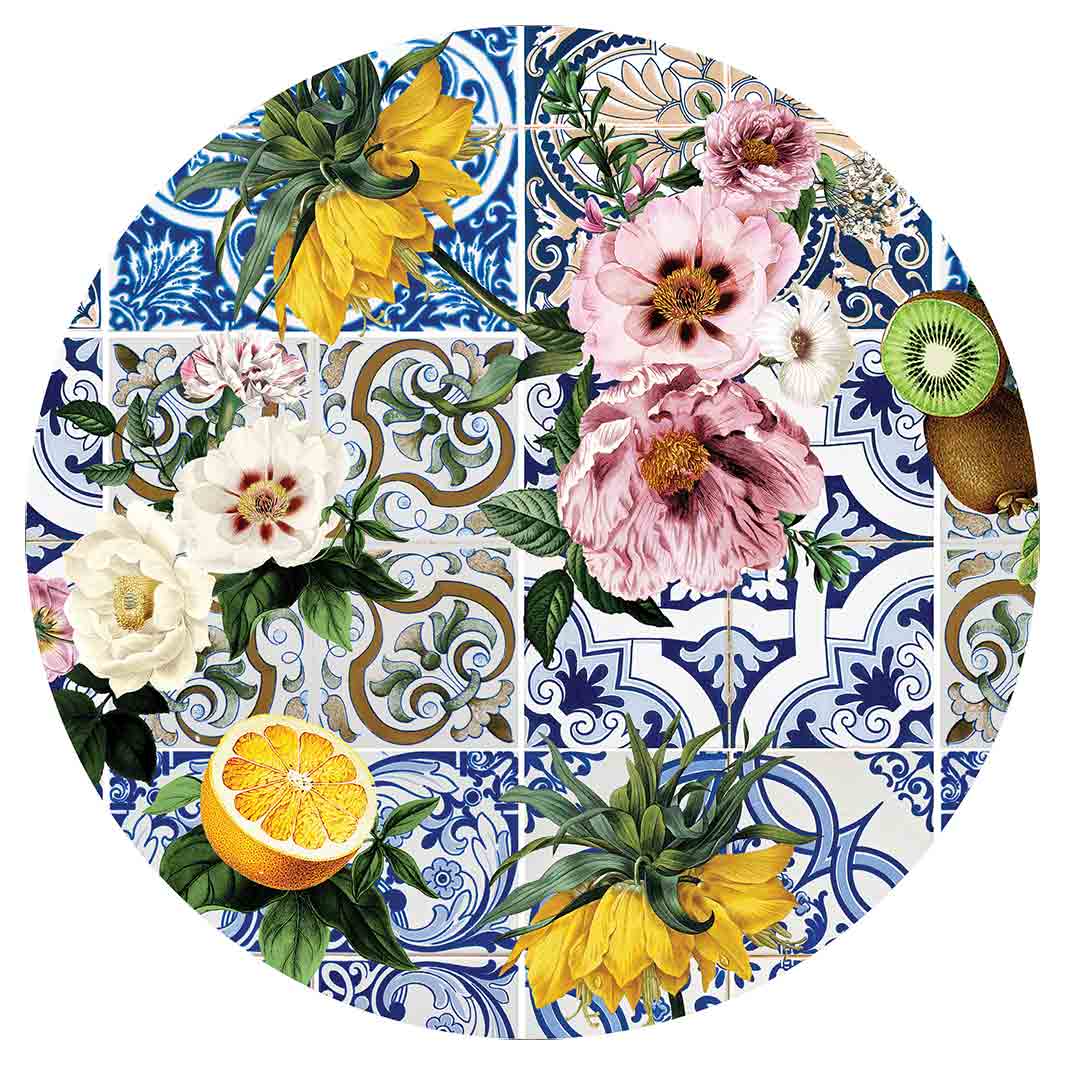 PATTERN BLUE LISBON TILE WITH LEMONS & FLOWERS POT STAND