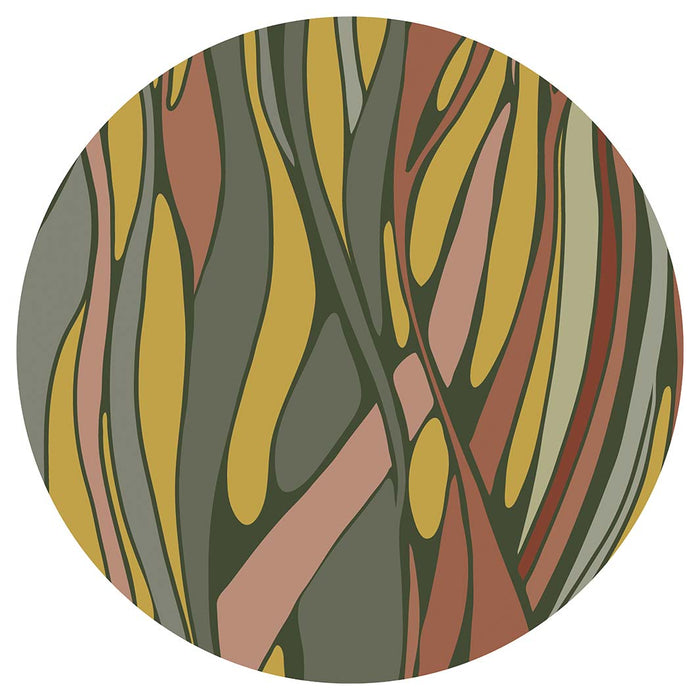 WAVY LINE ART MUSTARD AND PINK ROUND PLACEMAT