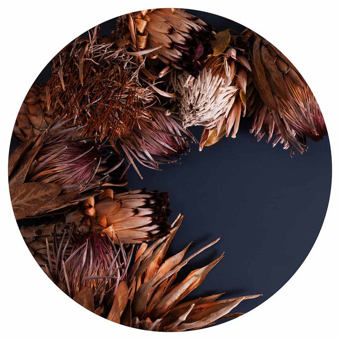 ROSE GOLD PROTEA ON DARK BLUE ROUND PLACEMAT