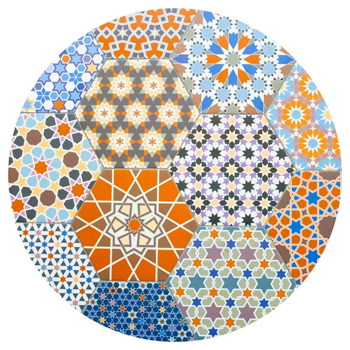 HEXAGON ORANGE AND BLUE PATTERN TILES ROUND PLACEMAT