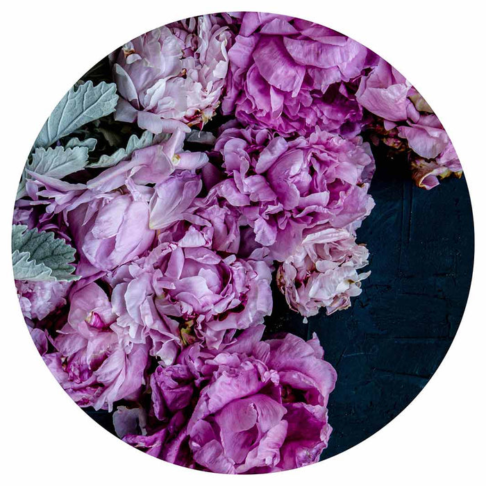 FLORAL SILVER LEAVES WITH PINK PEONIES ROUND PLACEMAT