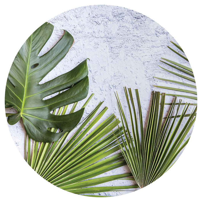 LEAVES GREEN PALM LEAVES ON WHITE ROUND PLACEMAT