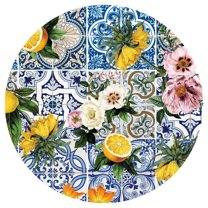 PATTERN BLUE LISBON TILE WITH LEMONS & FLOWERS ROUND PLACEMAT