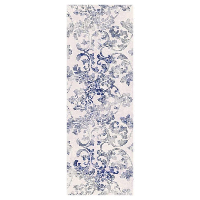 CLASSIC BLUE DISTRESSED DAMASK  RUNNER RUG