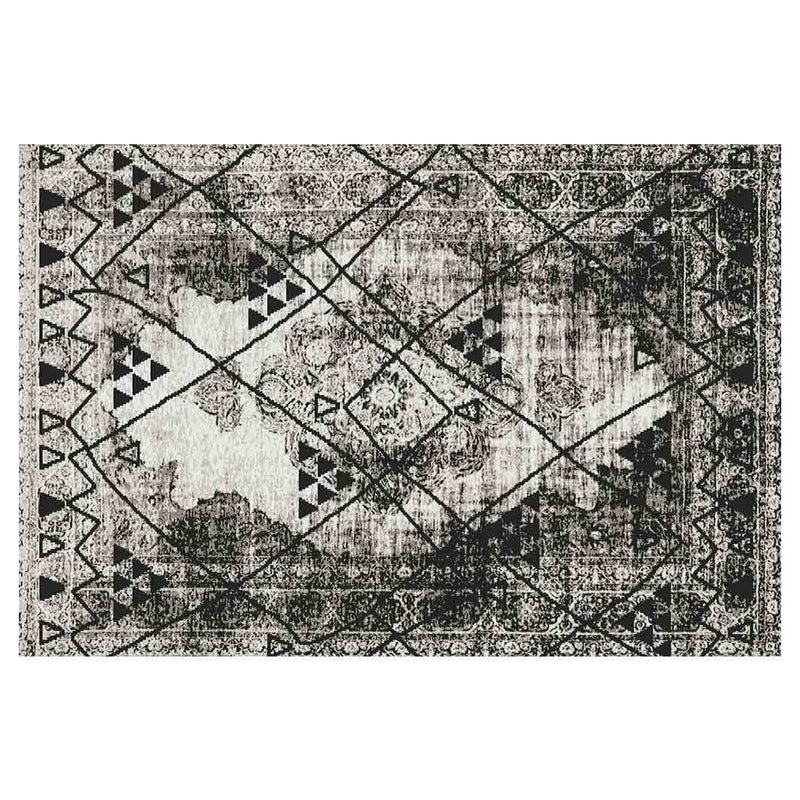 CLASSIC BLACK TRIBAL DISTRESSED VINTAGE RECTANGULAR RUG