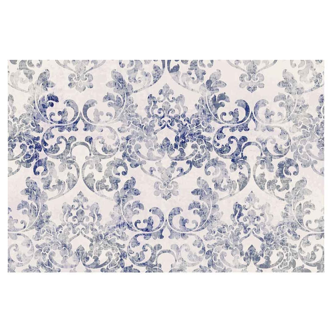 CLASSIC BLUE DAMASK DISTRESSED VINTAGE RECTANGULAR RUG
