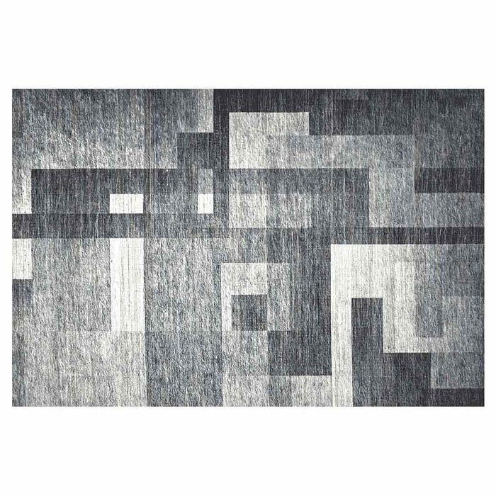 MODERN GREY GEOMETRIC BLOCKS DISTRESSED RECTANGULAR RUG