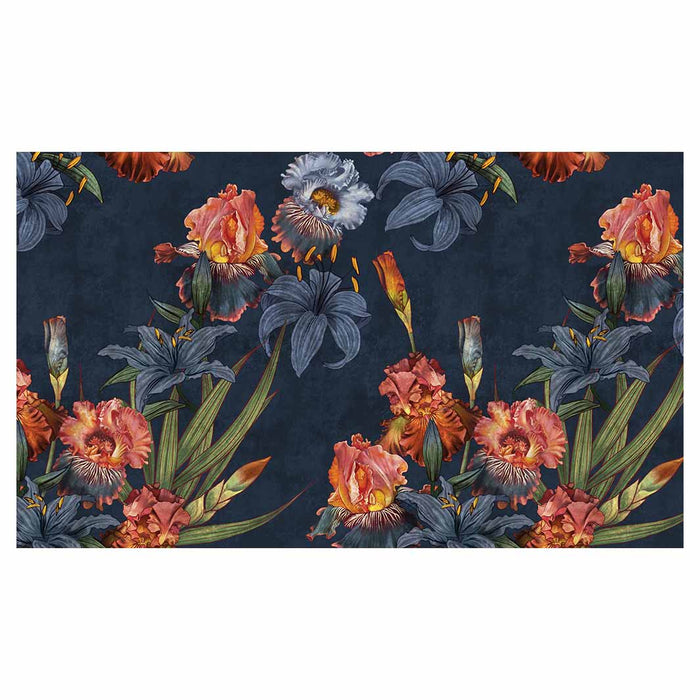 FLORAL NAVY LILIES AND IRIS PAINTING RECTANGULAR SCATTER CUSHION
