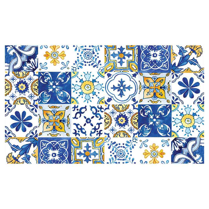 PATTERN BLUE AND YELLOW WATERCOLOUR LISBON TILE RECTANGULAR SCATTER CUSHION